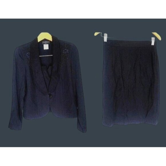 JOHN ROBERTS - 2-PC JACKET & SKIRT SET BLUE WITH EMBELLISHED RHINESTONES SIZE 8P - Picture 1 of 16